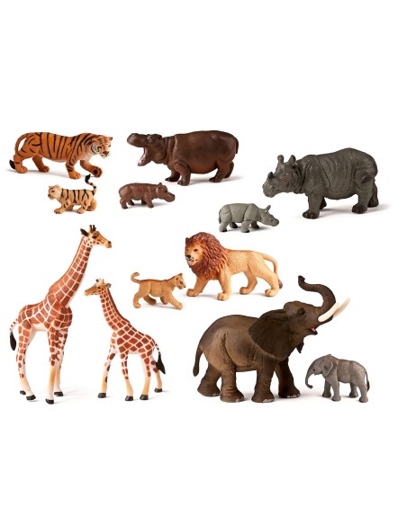 JUEGO MINILAND ANIMALES SELVA CRIAS 12 FIGURAS