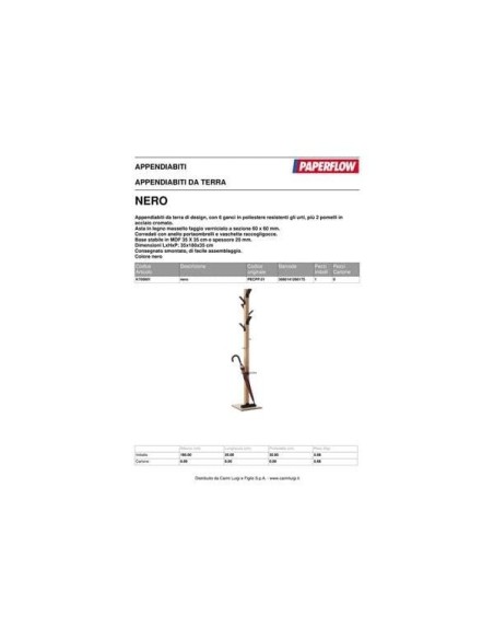 PERCHERO MADERA PAPERFLOW HAYA 8 COLGADORES PARAGUERO NG.ALTURA 180CM
