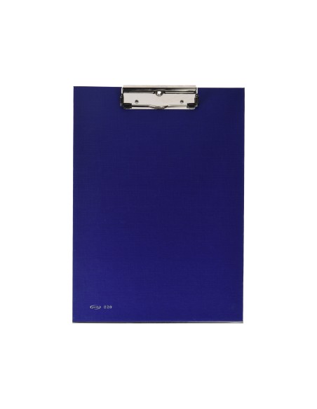 PORTANOTAS PARDO CARTON FORRADO PVC FOLIO CON PINZA METALICA AZUL