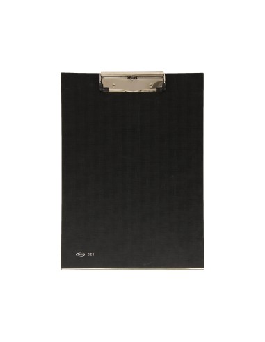 PORTANOTAS PARDO CARTON FORRADO PVC FOLIO CON PINZA METALICA NEGRO
