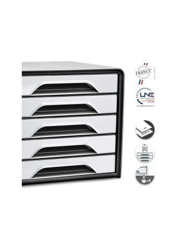 FICHERO CAJONES SOBREMESA CEP 5 CAJONES BLANCO/NEGRO 360X288X270 MM
