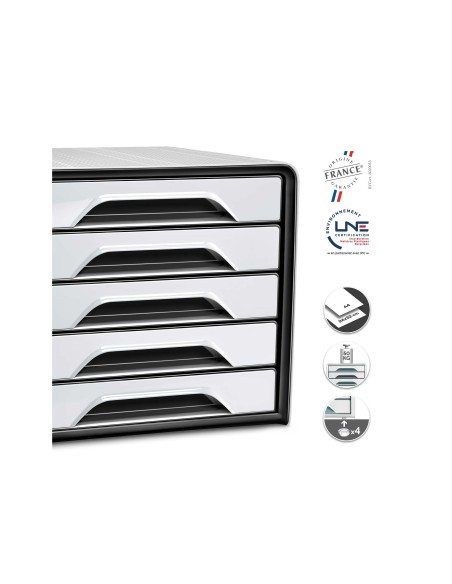 FICHERO CAJONES SOBREMESA CEP 5 CAJONES BLANCO/NEGRO 360X288X270 MM