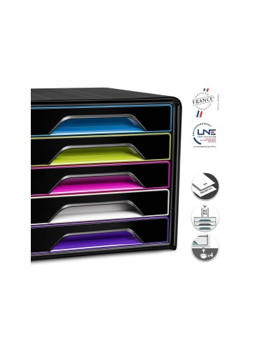 FICHERO CAJONES SOBREMESA CEP 5 CAJONES NG./MULTICOLOR 360X288X270 MM