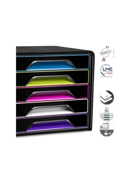 FICHERO CAJONES SOBREMESA CEP 5 CAJONES NG./MULTICOLOR 360X288X270 MM