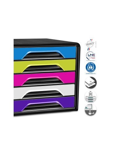 FICHERO CAJONES SOBREMESA CEP 5 CAJONES NG/MULTI FLASHY 360X288X270MM