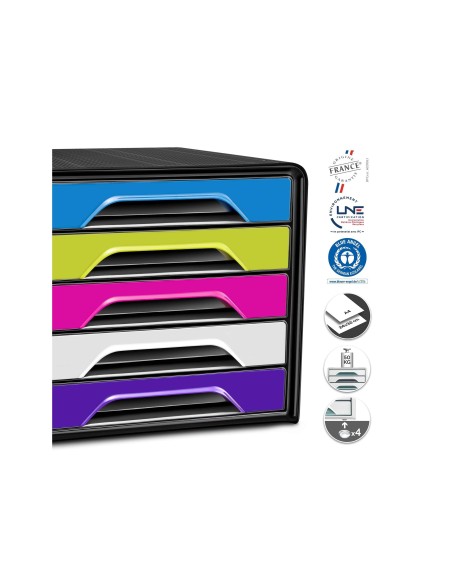 FICHERO CAJONES SOBREMESA CEP 5 CAJONES NG/MULTI FLASHY 360X288X270MM