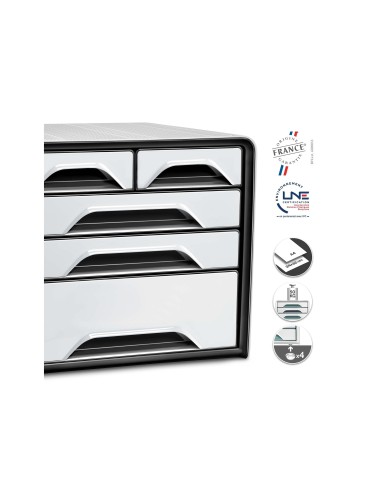 FICHERO CAJONES SOBREMESA CEP 5 CAJONES MIXTOS BL/NG 360X288X270MM