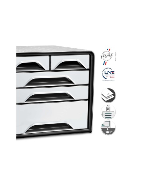 FICHERO CAJONES SOBREMESA CEP 5 CAJONES MIXTOS BL/NG 360X288X270MM