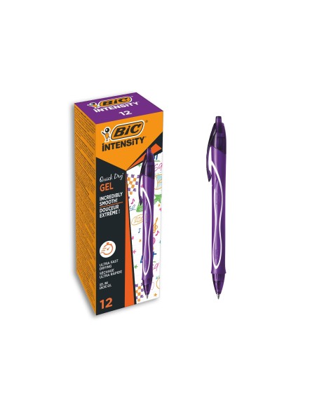 BOLIGRAFO BIC GELOCITY QUICK DRY RETRACTIL TINTA GEL PURPURA 0,7 MM