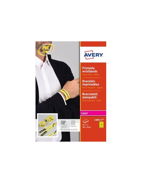 PULSERA AVERY AM.FLUOR.IMPRIMIBLE LASER 265X18MM PK.50 UDS.