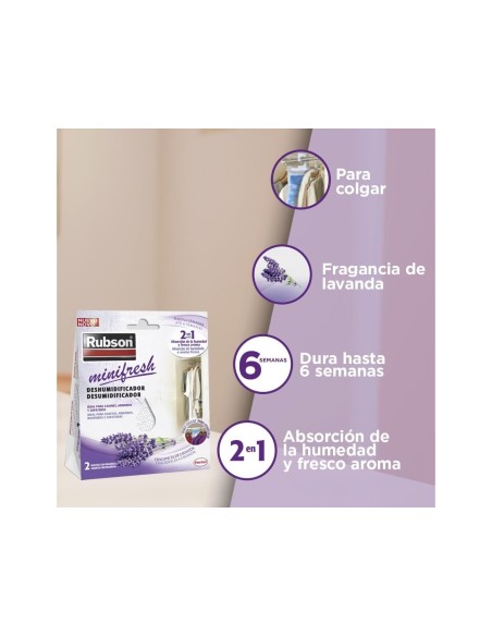 DESHUMIDIFICADOR RUBSON MINI FRESH LAVANDA 1 PACK 2 BOLSITAS 50 GR