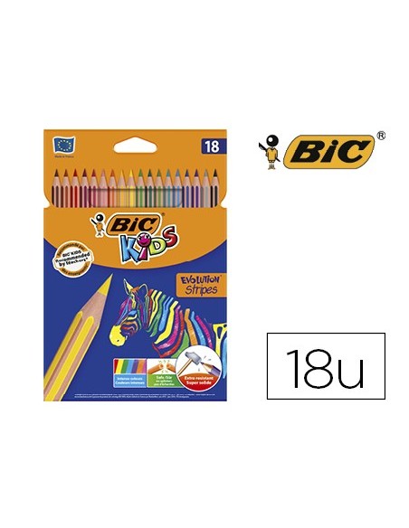 LAPICES COLORES BIC EVOLUTION STRIPES C.18 SURT.