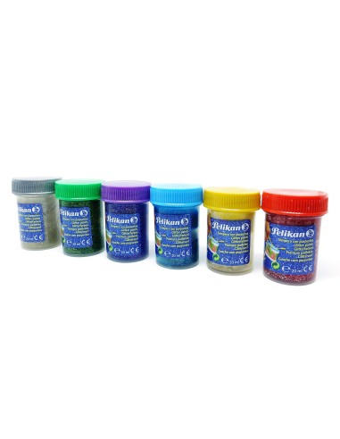TEMPERA PELIKAN GLITTER 20 ML 942/20S CAJA 6 SURT.+ PINCEL