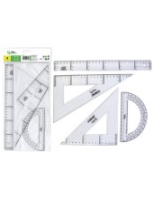 JUEGO ESCUADRA Y CARTABON 25CM REGLA 30CM Y SEMICIRCULO 15CM EN PETAC