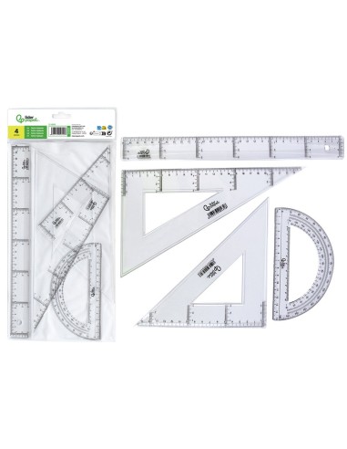 JUEGO ESCUADRA Y CARTABON 25CM REGLA 30CM Y SEMICIRCULO 15CM EN PETAC