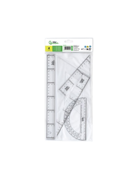 JUEGO ESCUADRA Y CARTABON 25CM REGLA 30CM Y SEMICIRCULO 15CM EN PETAC