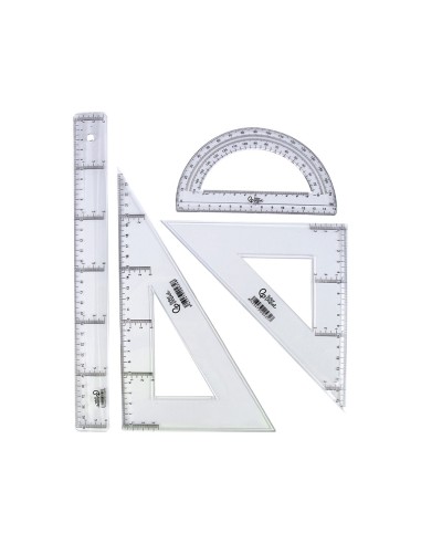 JUEGO ESCUADRA Y CARTABON 25CM REGLA 30CM Y SEMICIRCULO 15CM EN PETAC