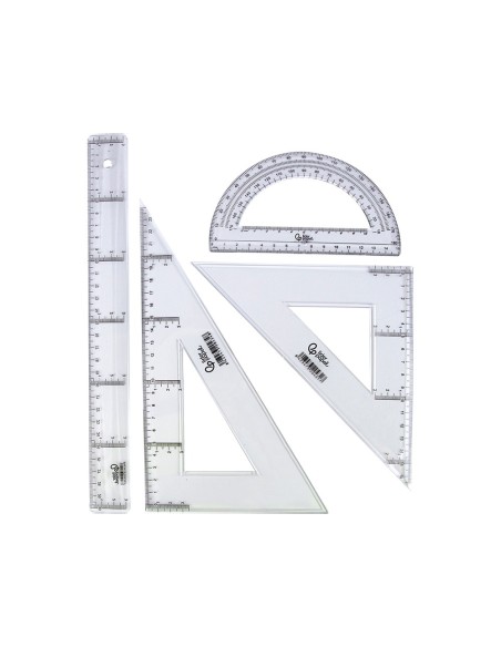 JUEGO ESCUADRA Y CARTABON 25CM REGLA 30CM Y SEMICIRCULO 15CM EN PETAC
