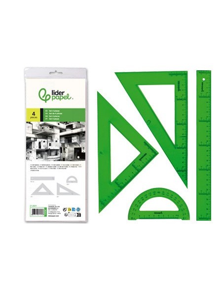 JUEGO ESCUADRA CARTABON REGLA 30 CMS Y SEMICIRCULO EN PETACALIDERPAPE