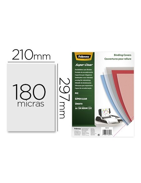 TAPA ENCUADERNACION FELLOWES DIN A4 PVC TRANSP. CRISTAL 180MC 100 UD.