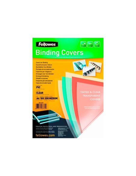 TAPA ENCUADERNACION FELLOWES DIN A4 PVC TRANSP. CRISTAL 180MC 100 UD.