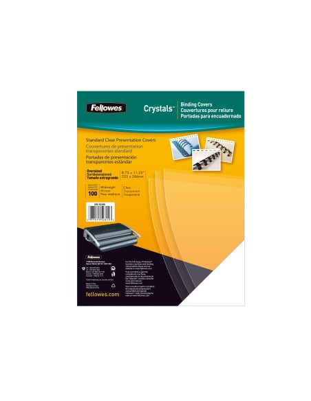 TAPA ENCUADERNACION FELLOWES DIN A4 PVC TRANSP. CRISTAL 180MC 100 UD.