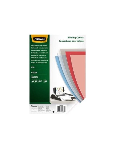 TAPA ENCUADERNACION FELLOWES DIN A4 PVC TRANSP. CRISTAL 180MC 100 UD.
