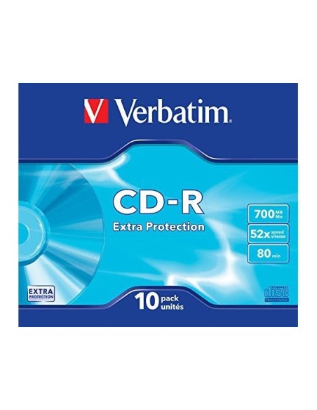 CD-ROM VERBATIM EXTRA PROTECCION 700MB 52X 80 MIN PK.DE 10 UD.