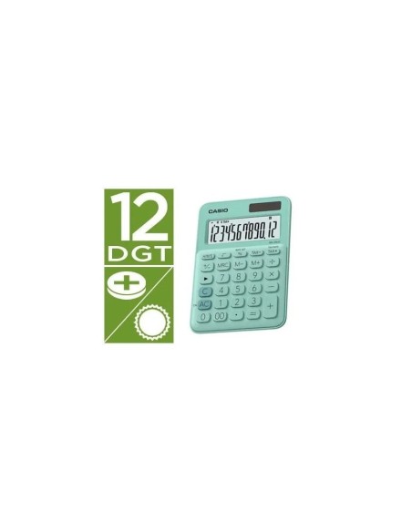 CALCULADORA CASIO MS-20UC-GN SOBREMESA 12 DIGITOS TAX +/- COLOR VE.