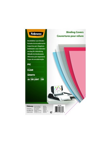 TAPA ENCUADERNACION FELLOWES A4 PVC 150 MC TRANSPARENTE PACK 100 UD.