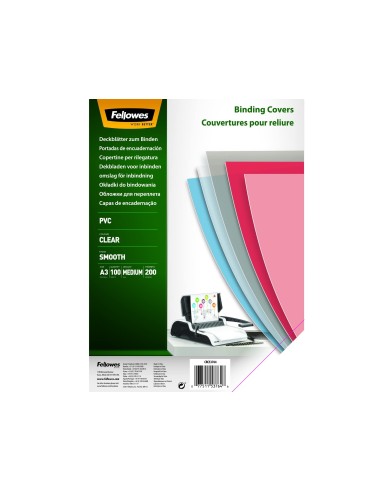 TAPA ENCUADERNACION FELLOWES A3 PVC TRANSP. CRISTAL 200MC PACK 100UD