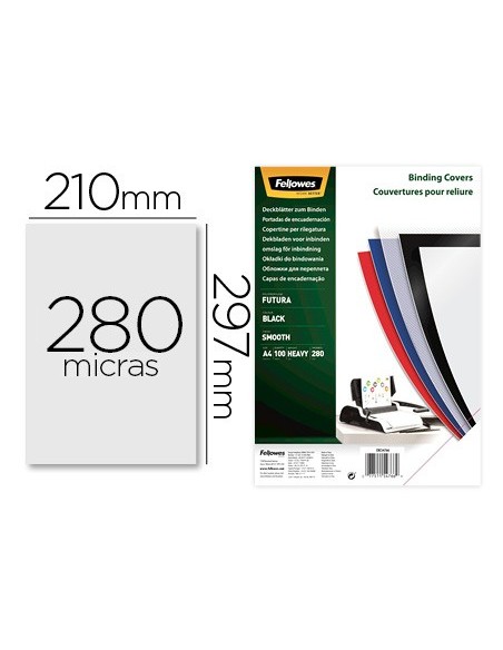 TAPA ENCUADERNACION FELLOWES A4 PP. NG. 280 MICRAS PK.DE 100 UD.