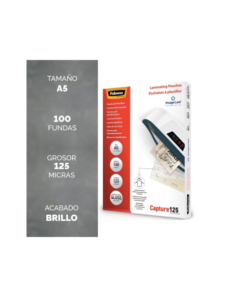 BOLSA PLASTIFICAR FELLOWES BRILLO 4º 125 MICRAS PK.100 UD.