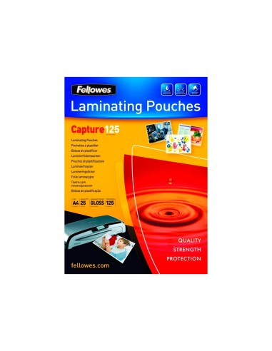 BOLSA PLASTIFICAR FELLOWES BRILLO A4 125 MICRAS PK.DE 25 UD.