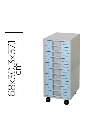 ARCHIVADOR MET.CLEN 10 BANDEJA PLASTICO 5,5CM 680X303X371MM C/RUEDAS