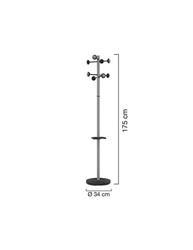 PERCHERO METALICO UNILUX ACCUEIL PIE 8 COLG. GRIS MET. 177 X 38 CM