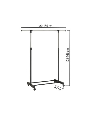 PERCHERO UNILUX EXTENSIBLE 4 RUEDAS AJ.ALTURA NG./CROMADO 80/150 X