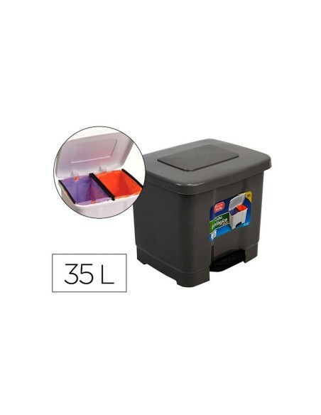 PAPELERA PLASTICFORTE PLASTICO PEDAL 2 COMP. 35LT.GRIS OSCURO
