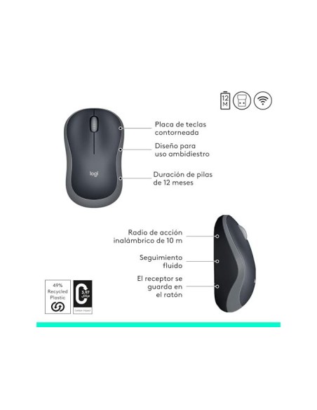 RATON LOGITECH OPTICO INALAMBRICO NANO RECEPTOR M185 GRIS  910-002235