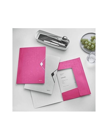 CARPETA GOMAS LEITZ WOW A4 PP 3 SOLAPAS FUCSIA
