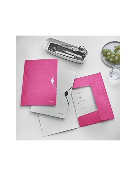 CARPETA GOMAS LEITZ WOW A4 PP 3 SOLAPAS FUCSIA