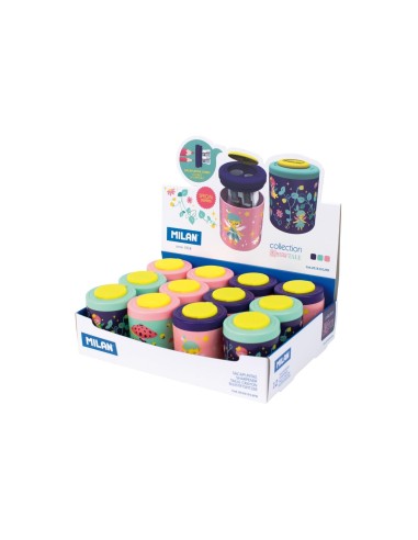SACAPUNTAS MILAN 2 USOS DEPOSITO SUGAR EXPOSITOR 12 UD.SURTIDAS