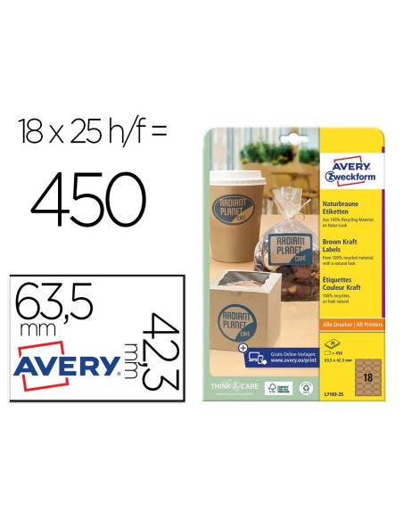 ETIQUETA ADH. AVERY KRAFT EFECTO CARTON OVALADA 63,5X42,3MM REMOV.