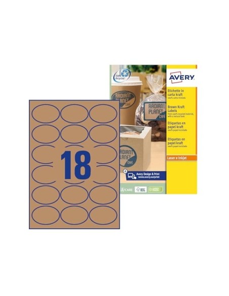 ETIQUETA ADH. AVERY KRAFT EFECTO CARTON OVALADA 63,5X42,3MM REMOV.