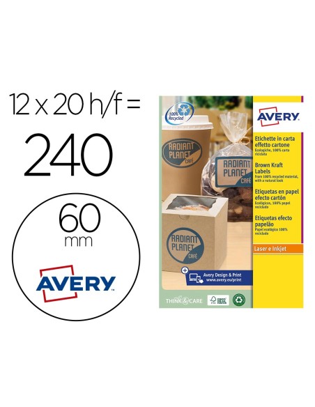 ETIQUETA ADH. AVERY KRAFT EFECTO CARTON RED.60MM REMOV.