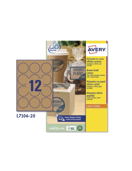 ETIQUETA ADH. AVERY KRAFT EFECTO CARTON RED.60MM REMOV.