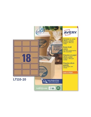 ETIQUETA ADH. AVERY KRAFT EFECTO CARTON RECTANGULAR 62X42MM REMOV.