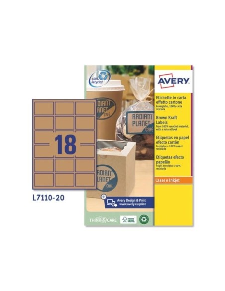 ETIQUETA ADH. AVERY KRAFT EFECTO CARTON RECTANGULAR 62X42MM REMOV.