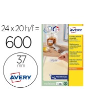ETIQUETA ADH. AVERY BL.REDONDA REMOV.LASER TINTA 37MM