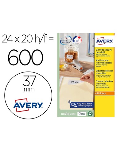 ETIQUETA ADH. AVERY BL.REDONDA REMOV.LASER TINTA 37MM